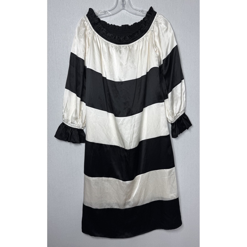 Cynthia Rowley Shanley Dress Medium Silk Striped Long Sleeve Ruched Neck - Picture 4 of 11